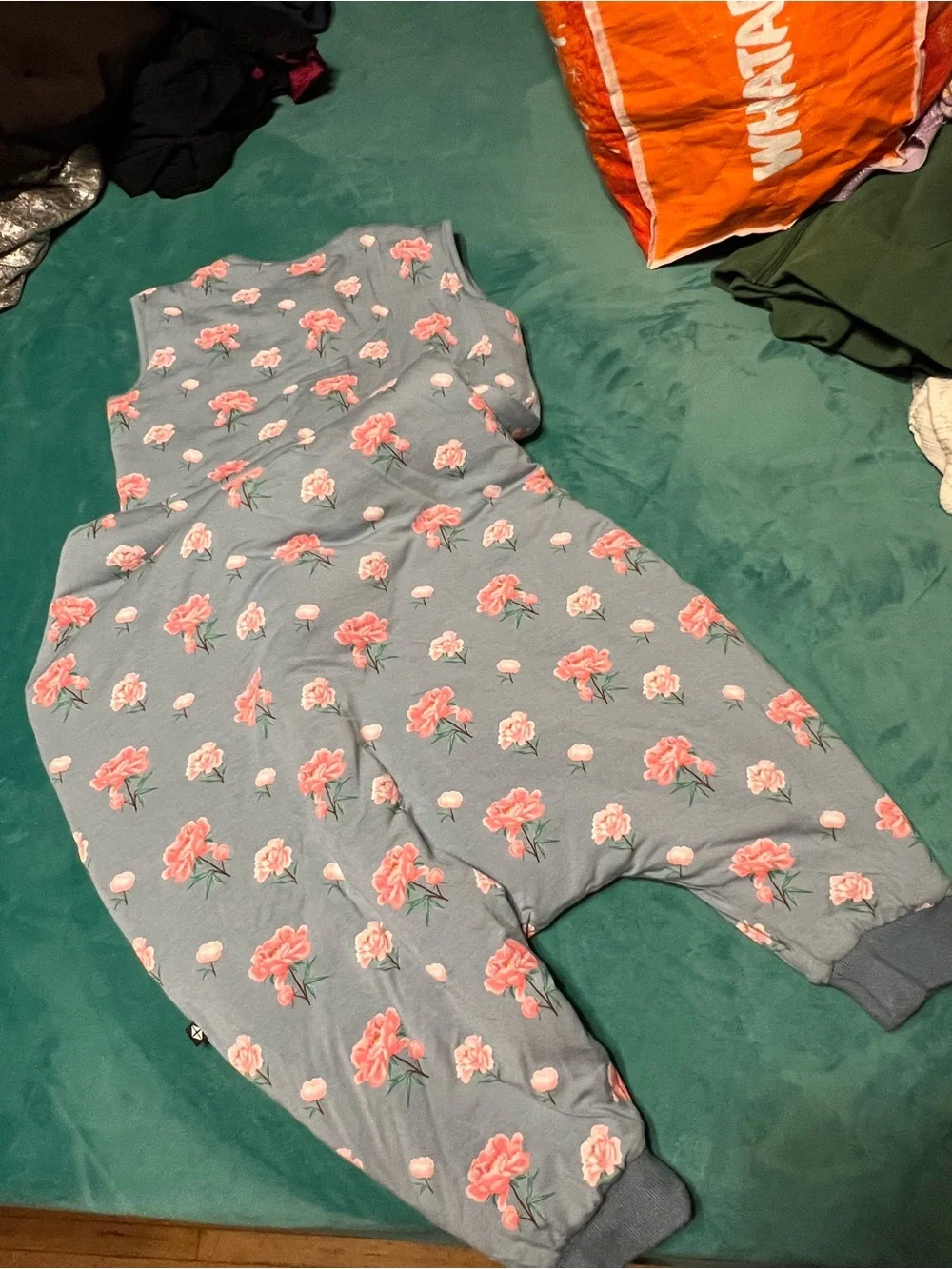 Kyte BABY Blue Floral Sleeveless Sleep Sack with Pink Flowers